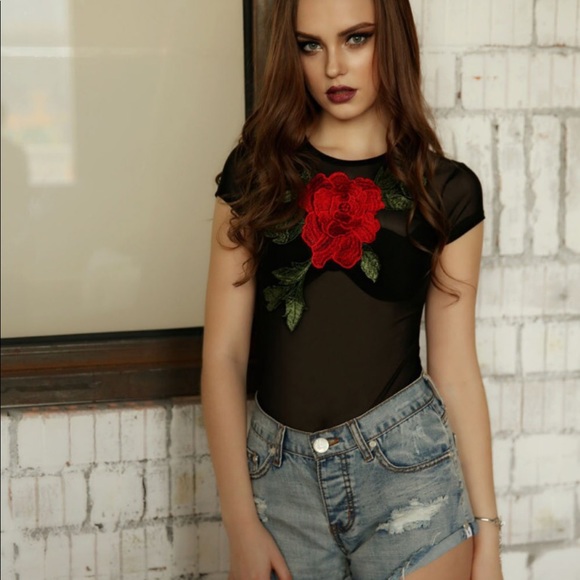 lilspice Pants - Ruby floral black mesh bodysuit brand new